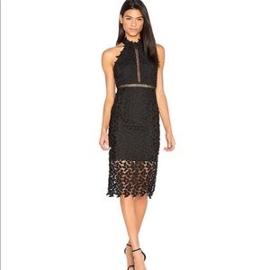 BARDOT Gemma Halter Floral Leaf Black Lace Bodycon Midi Dress Size 6 S